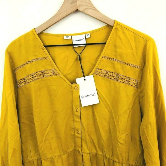 NWT! JunaRose Mustard Yellow Button Front Blouse - Picture 4 of 6